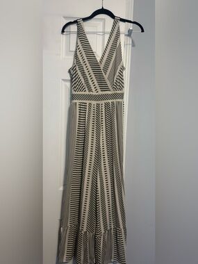 Cato Black and Cream Striped Wrap Jumpsuit
